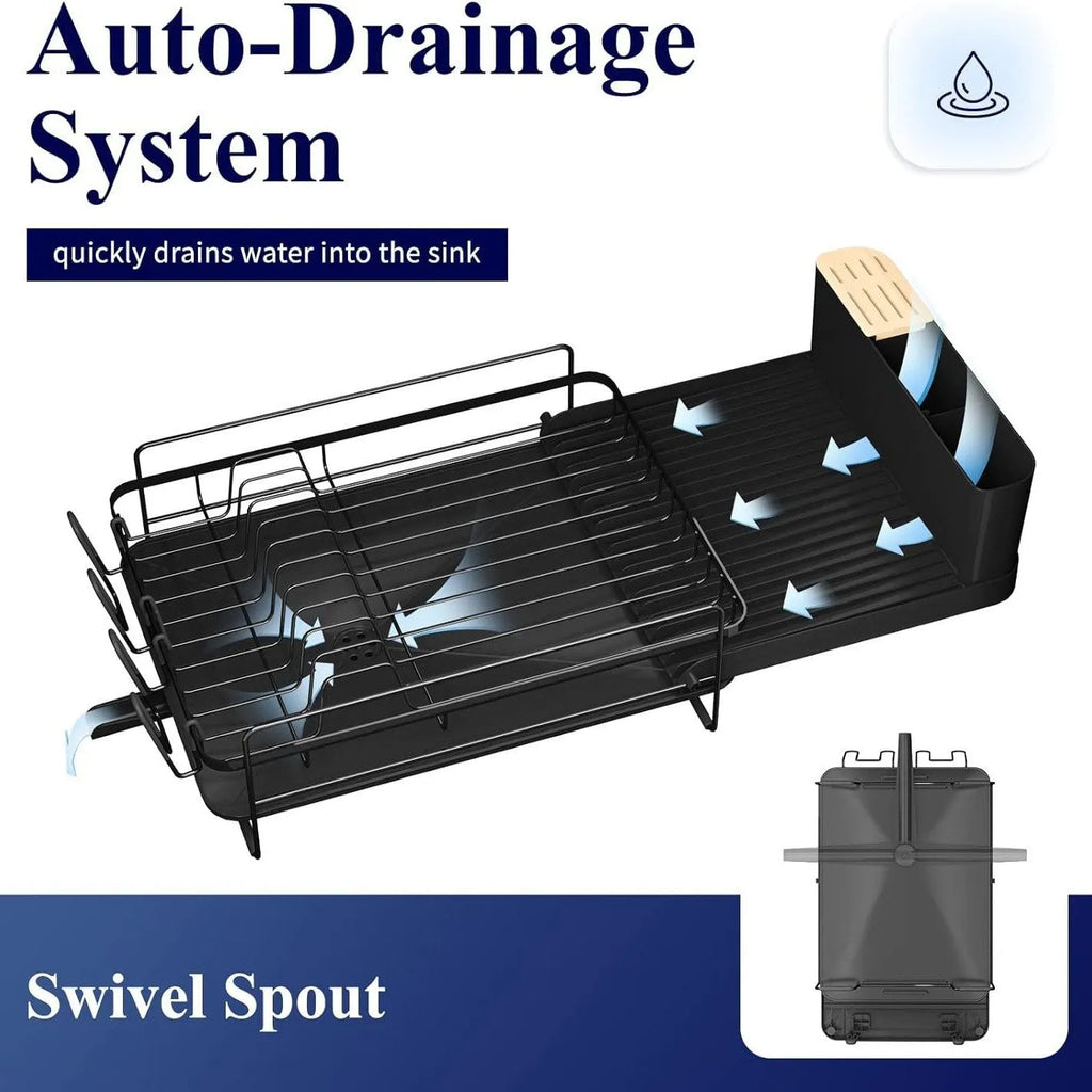 Retractable carbon steel cutlery drain rack in folded position showing modern design