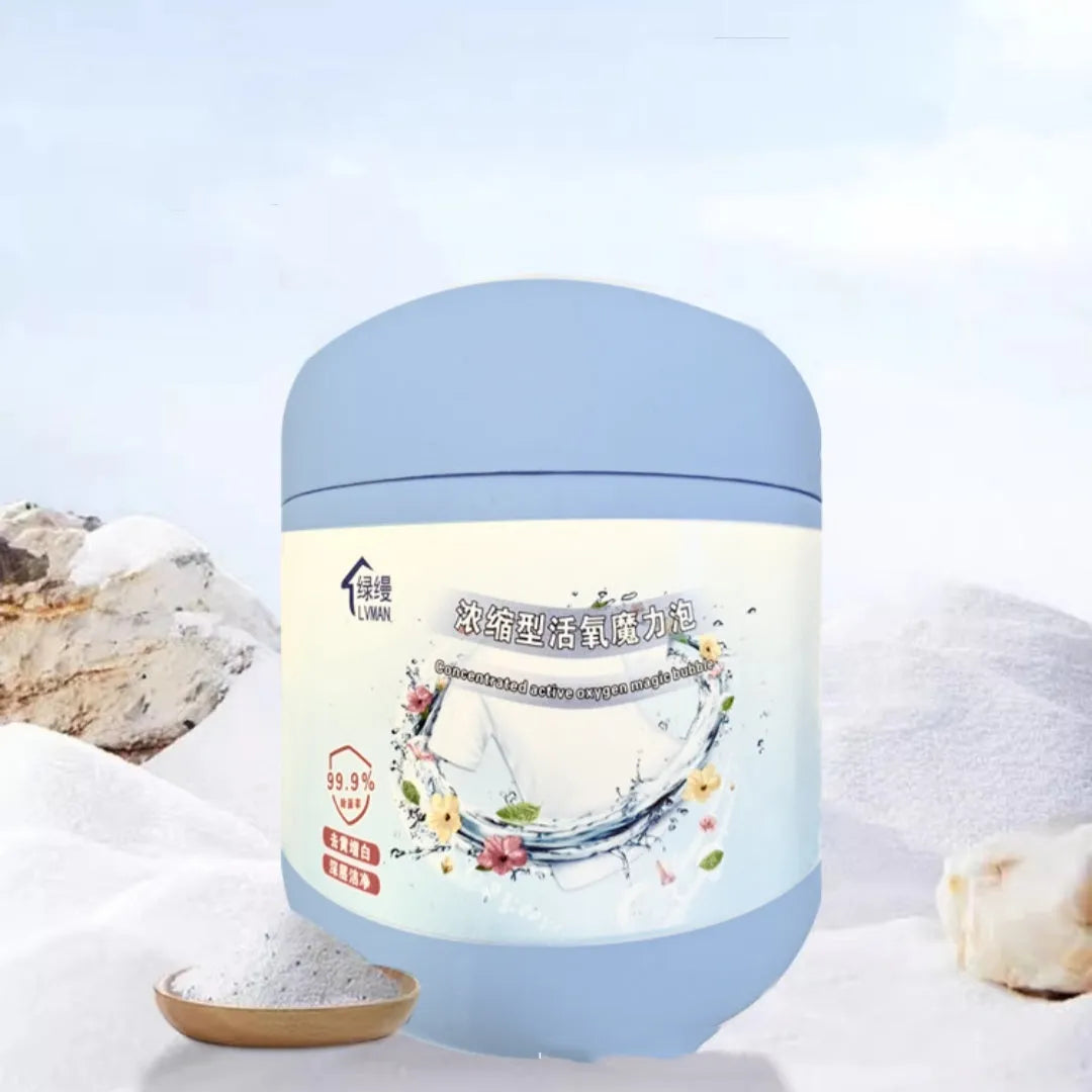400g bottle of active oxygen bleaching powder with decontamination salt for laundry stain removal.