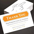 Illegal parking reminder card with middle finger design on paper with colour printing