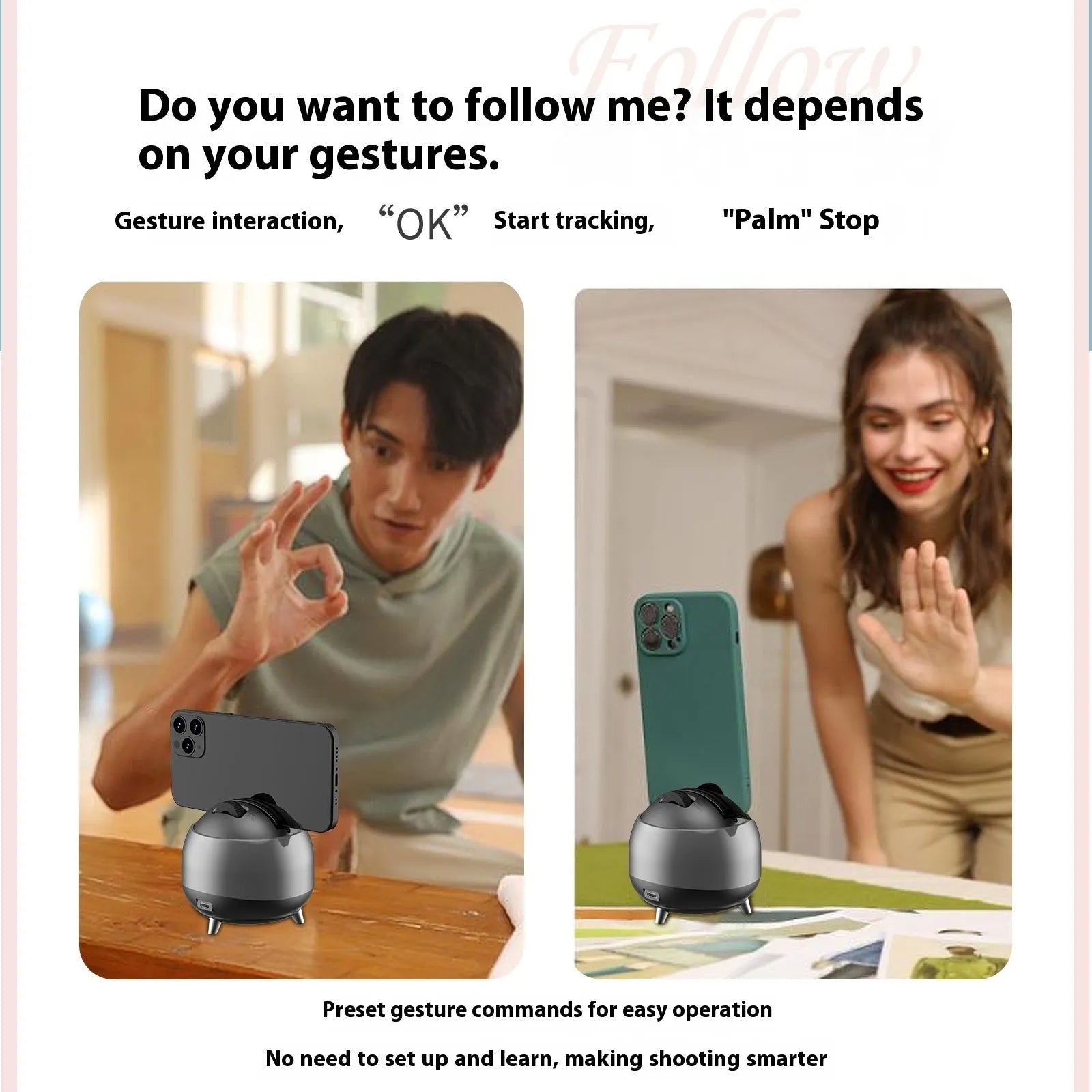 Q8 dual-axis AI face recognition phone stabiliser with ABS housing on a desk