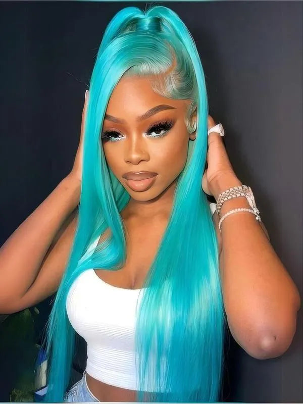 Women's long straight lace front wig 28 inches medium brown K silk fluffy style