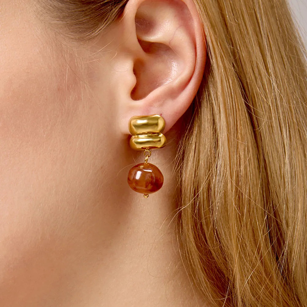 Geometric quadrilateral resin earrings with antique-style electroplated finish, women's jewellery