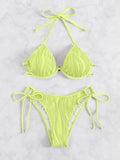 Women's apricot coloured bikini swimsuit with steel underwire bracket on a mannequin.