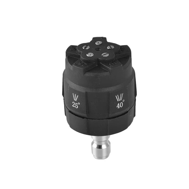 Multi-functional five-in-one spray nozzle for a high-pressure water gun with quick-connect fitting