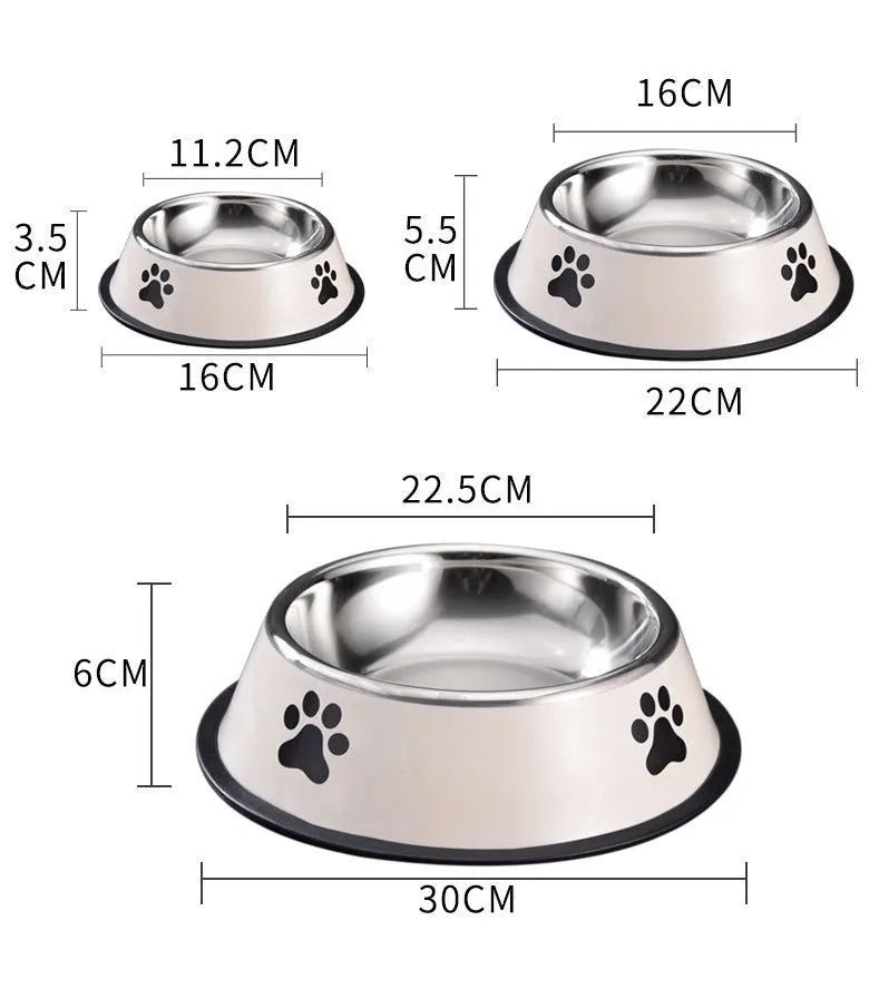 Printed non-slip stainless steel pet bowl for dogs and cats, size 22cm, in gray colour