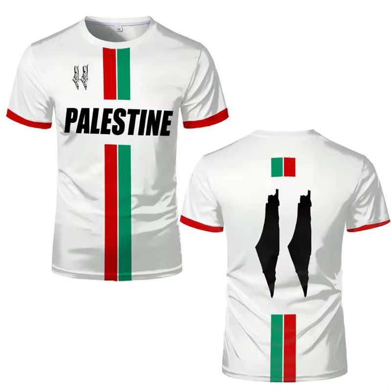 Black 3D printed football graphic on a white short sleeve spandex T-shirt.