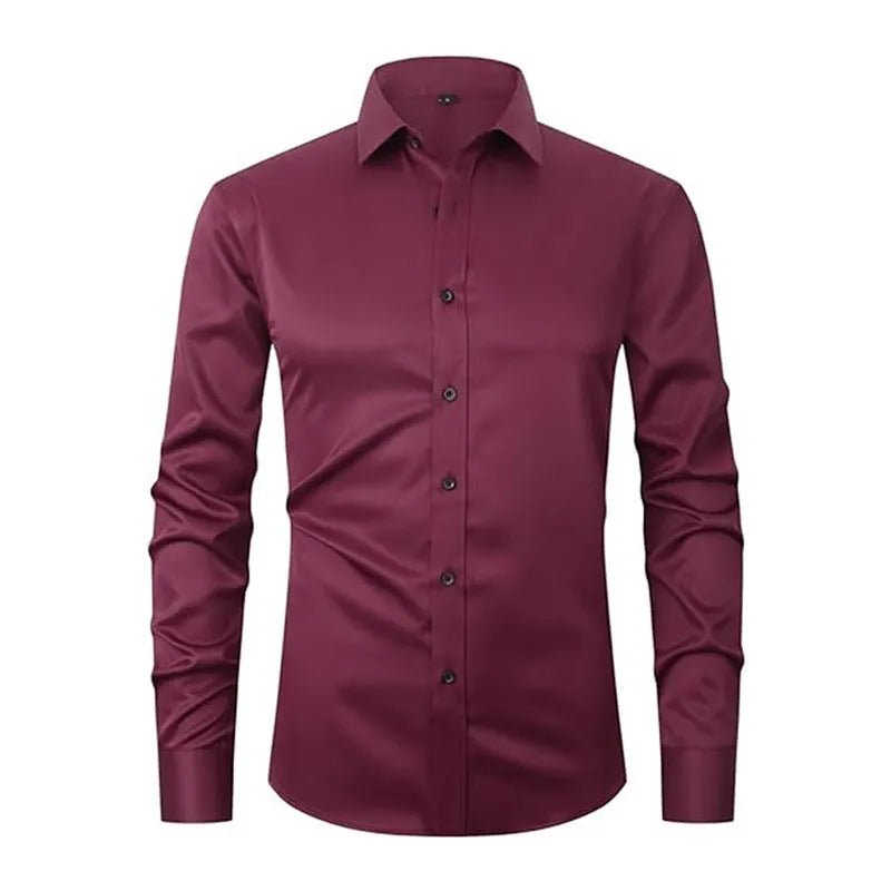 Men's long sleeve work shirt in stretch polyester fabric shown in a variety of colours.