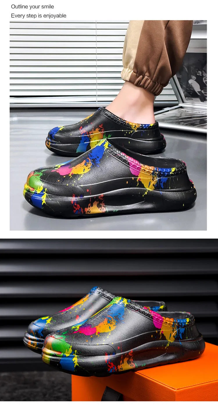 Men's black platform pump work shoe with a toe cap and textured sole.