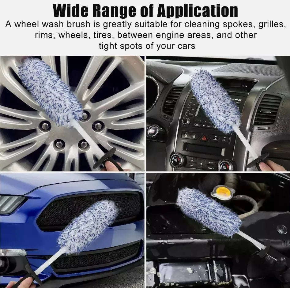 Soft microfiber 44cm car wheel cleaning brush for deep rim bed and spoke cleaning
