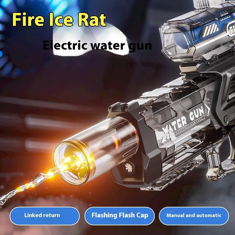 Electric water gun toy in blue and black with continuous pulse feature