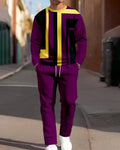 Men's casual sporty two-piece set with long-sleeve round-neck sweatshirt and long pants in blended fibre, sizes S-5XL