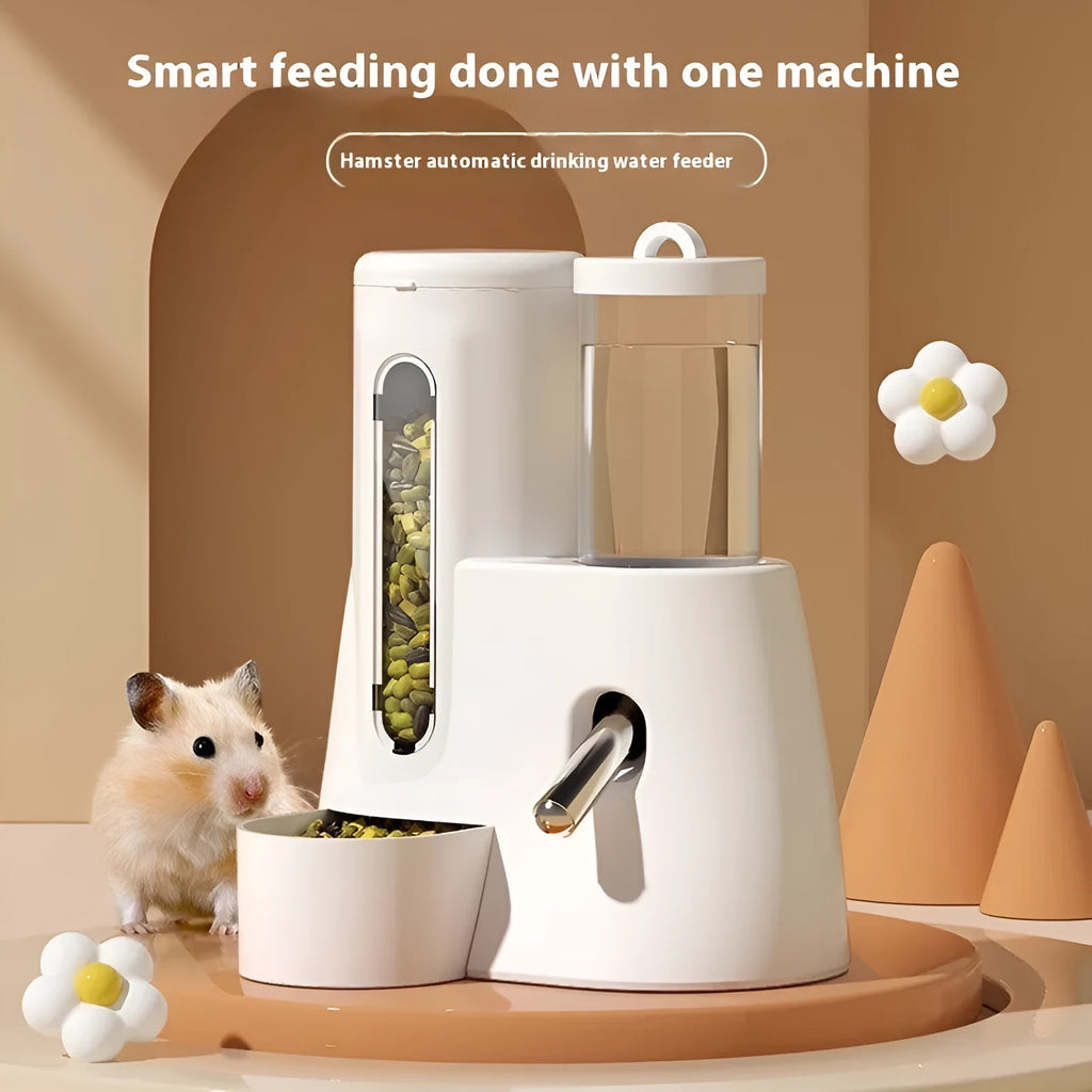 Hamster automatic drinking water feeder and food basin in white, blue, and pink colour options
