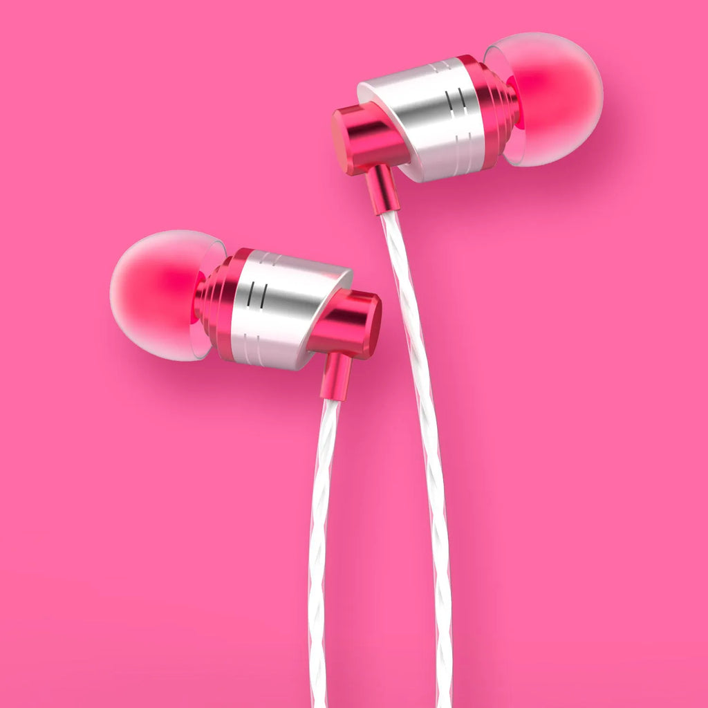 Black wired in-ear headphones with a 3.5mm plug and an integrated microphone on the cable.