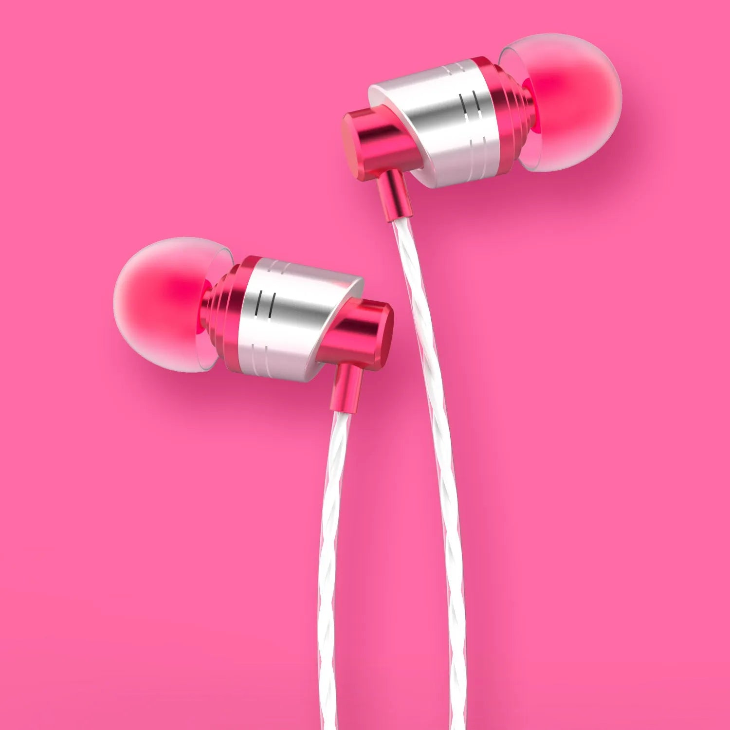 Black wired in-ear headphones with a 3.5mm plug and an integrated microphone on the cable.