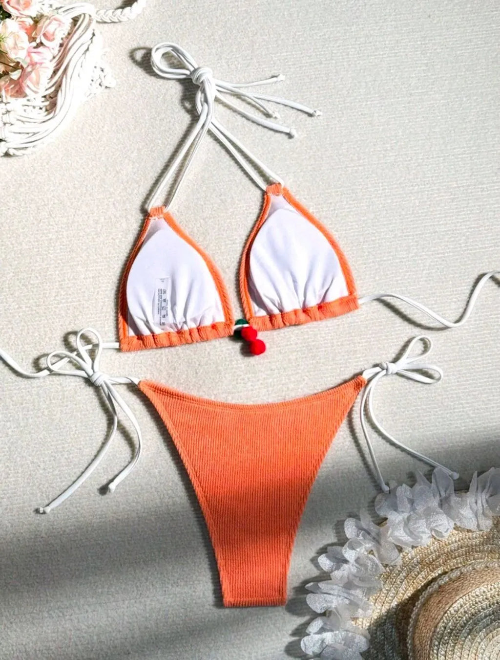 Nylon fabric bikini swimsuit two-piece set in solid colour design available in five colours