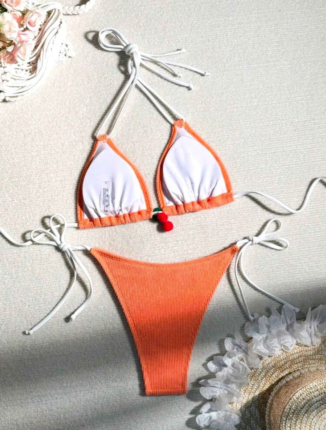 Nylon fabric bikini swimsuit two-piece set in solid colour design available in five colours