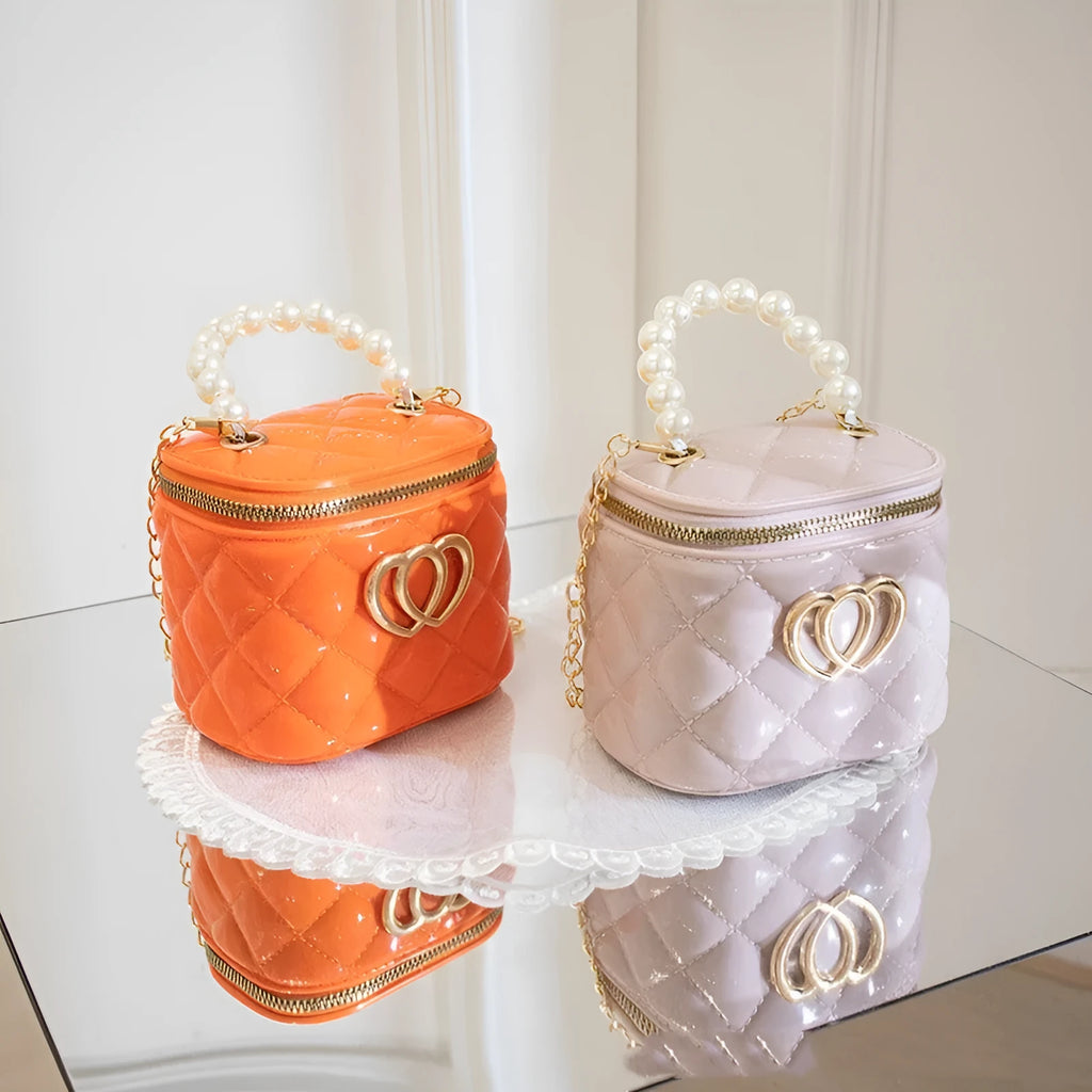 PVC bucket-style jelly bag with heart pattern in seven colour options