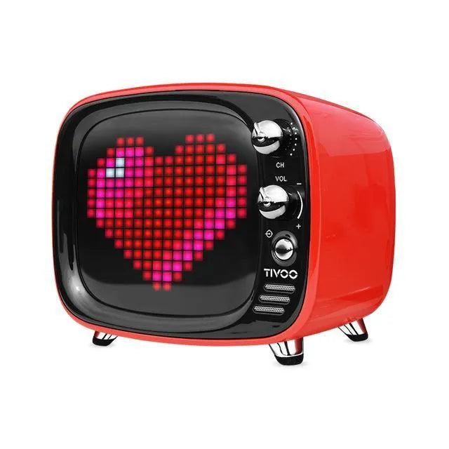Compact rectangular Bluetooth speaker alarm clock with LED digital display showing time, in various colours.