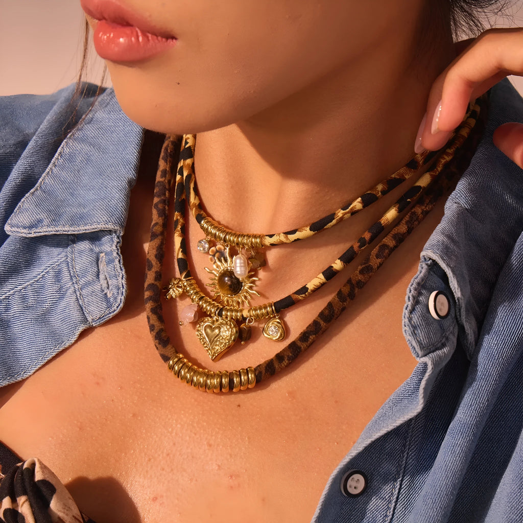 Leopard series stainless steel necklace with geometric design and 18K gold plating