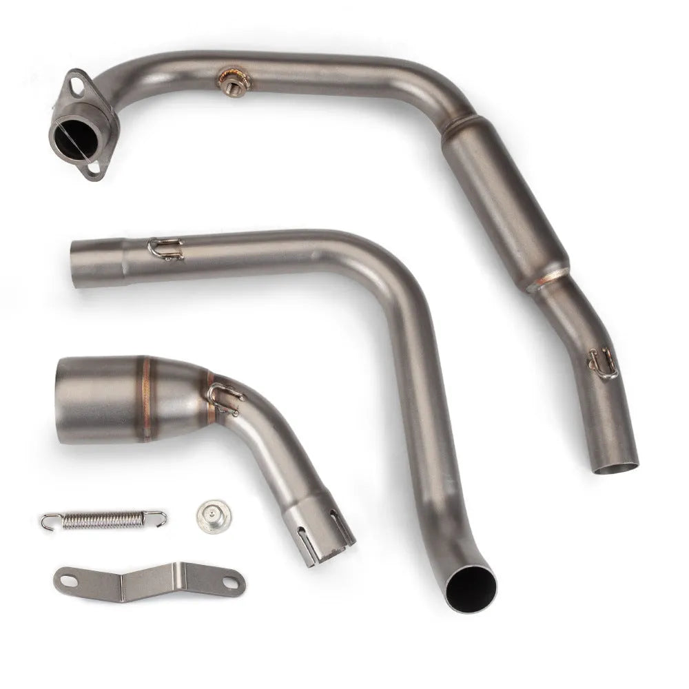 Stainless steel exhaust front section SC stern block suit for TNT125 motorcycle with round mouth in titanium colour finish