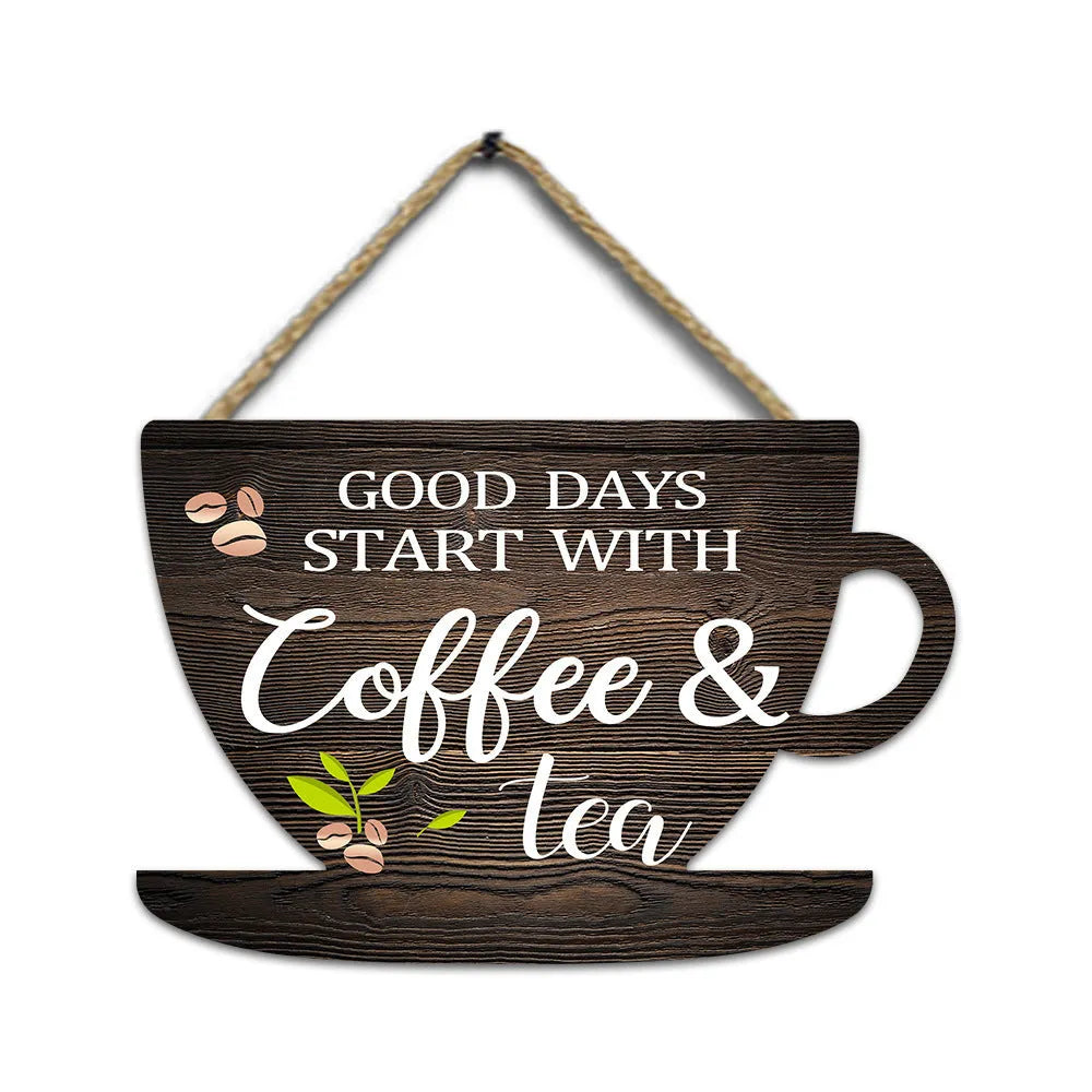 Retro coffee cup wooden wall hanging sign 30x20x0.5cm American country style UV print