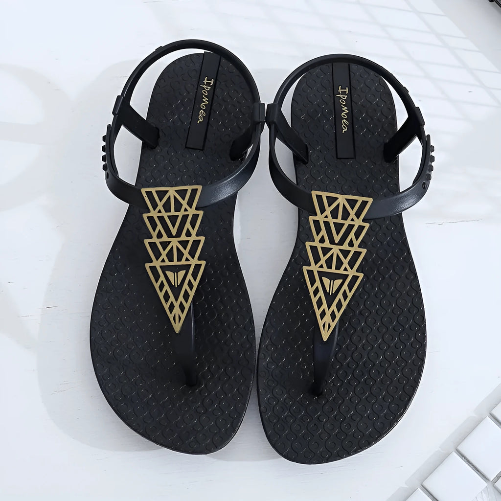 Women's Bohemia flat sandals in black or brown, sizes 36-39, soft bottom, simple folk style.