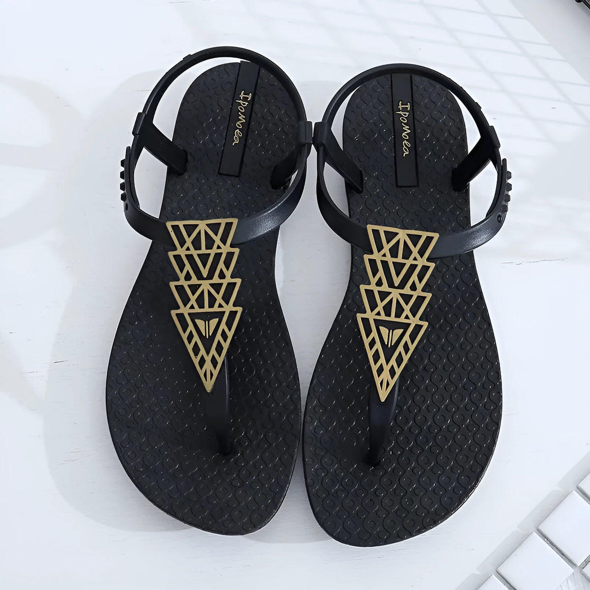 Women's Bohemia flat sandals in black or brown, sizes 36-39, soft bottom, simple folk style.