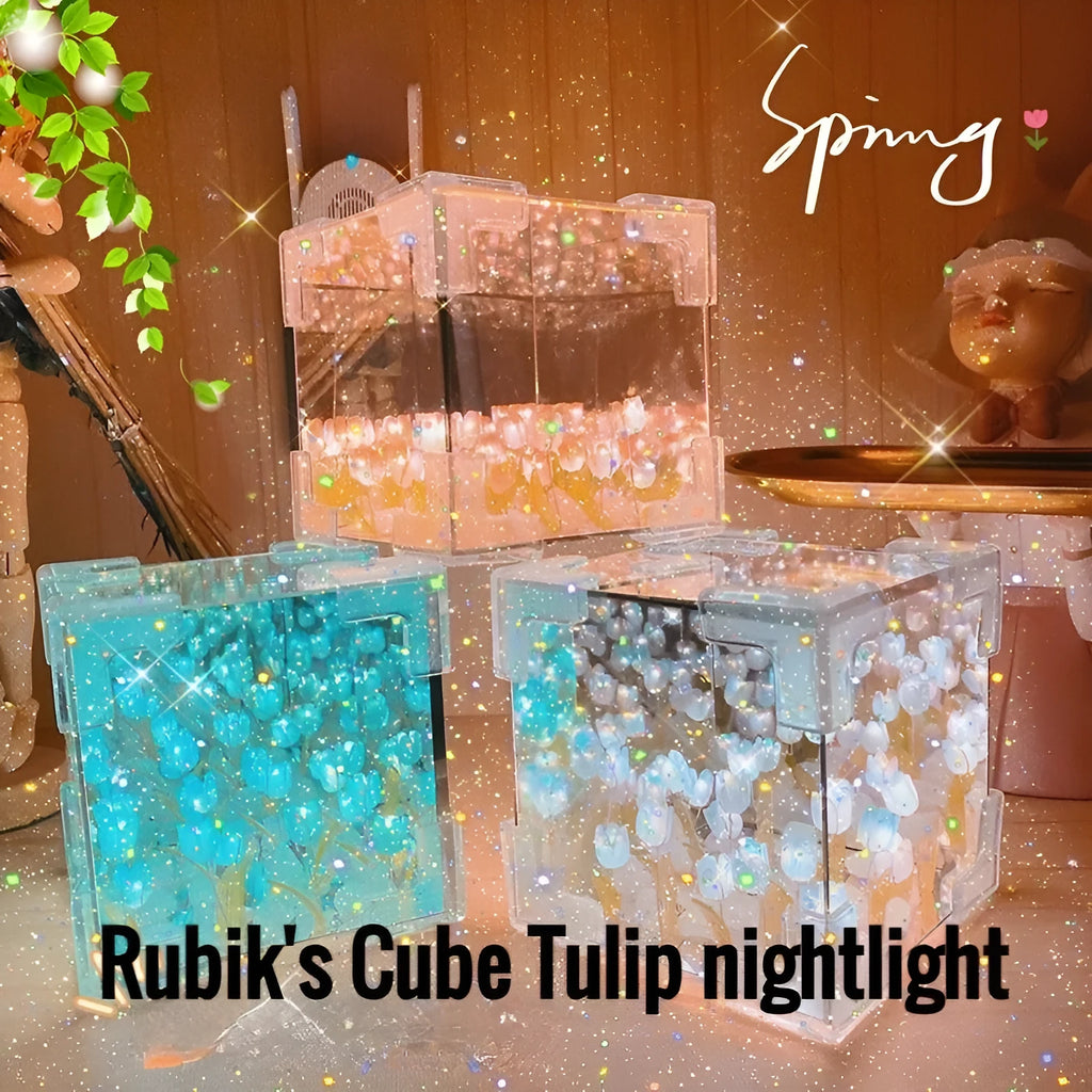 Handmade DIY tulip flower small night light with mirror lamp design in pink