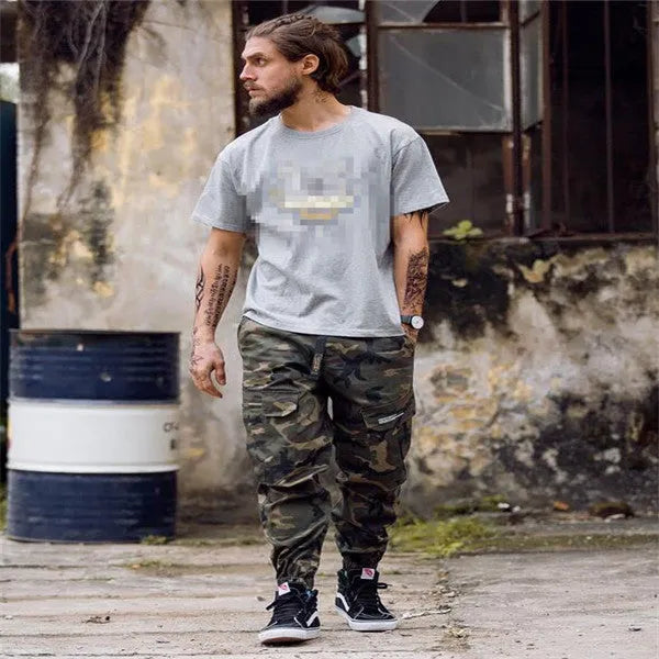 Men's camouflage slim fit jogger trousers with ankle cuffs, cotton blend streetwear pants