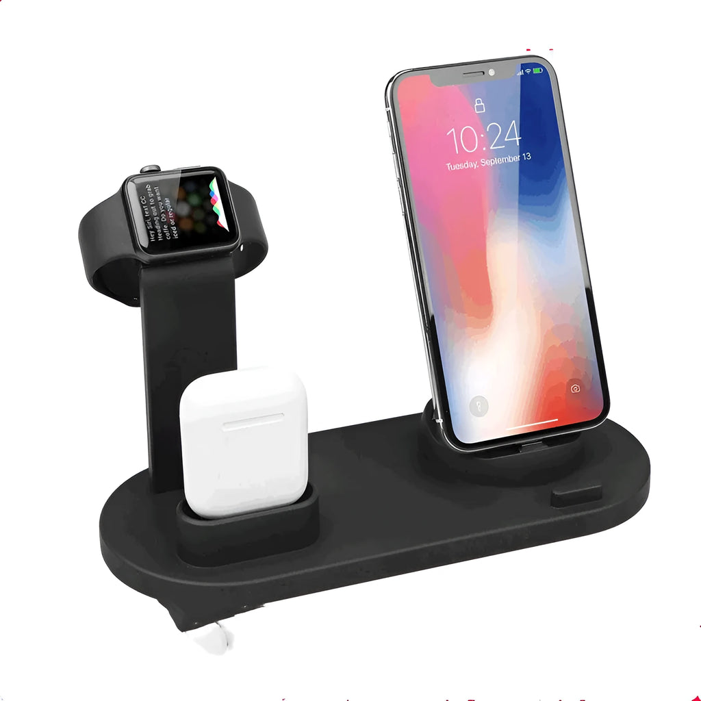 White three-in-one USB charging stand for headphones and mobile phones