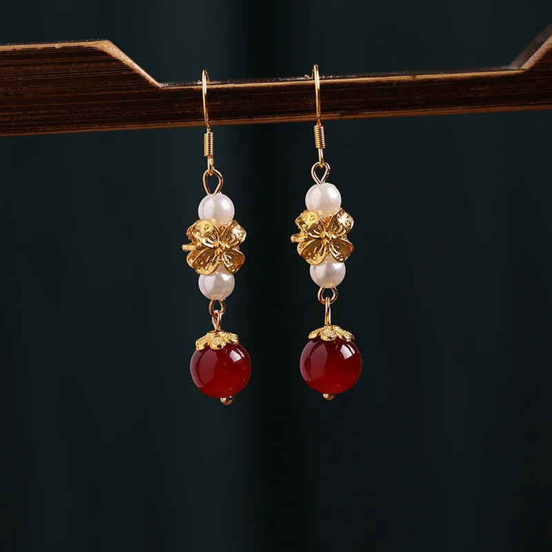 Vintage court style national Han cheongsam antique alloy earrings with geometric shape and electroplating finish