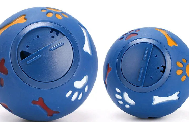 Blue 11cm non-toxic rubber puzzle ball with footprint patterns for medium large dogs