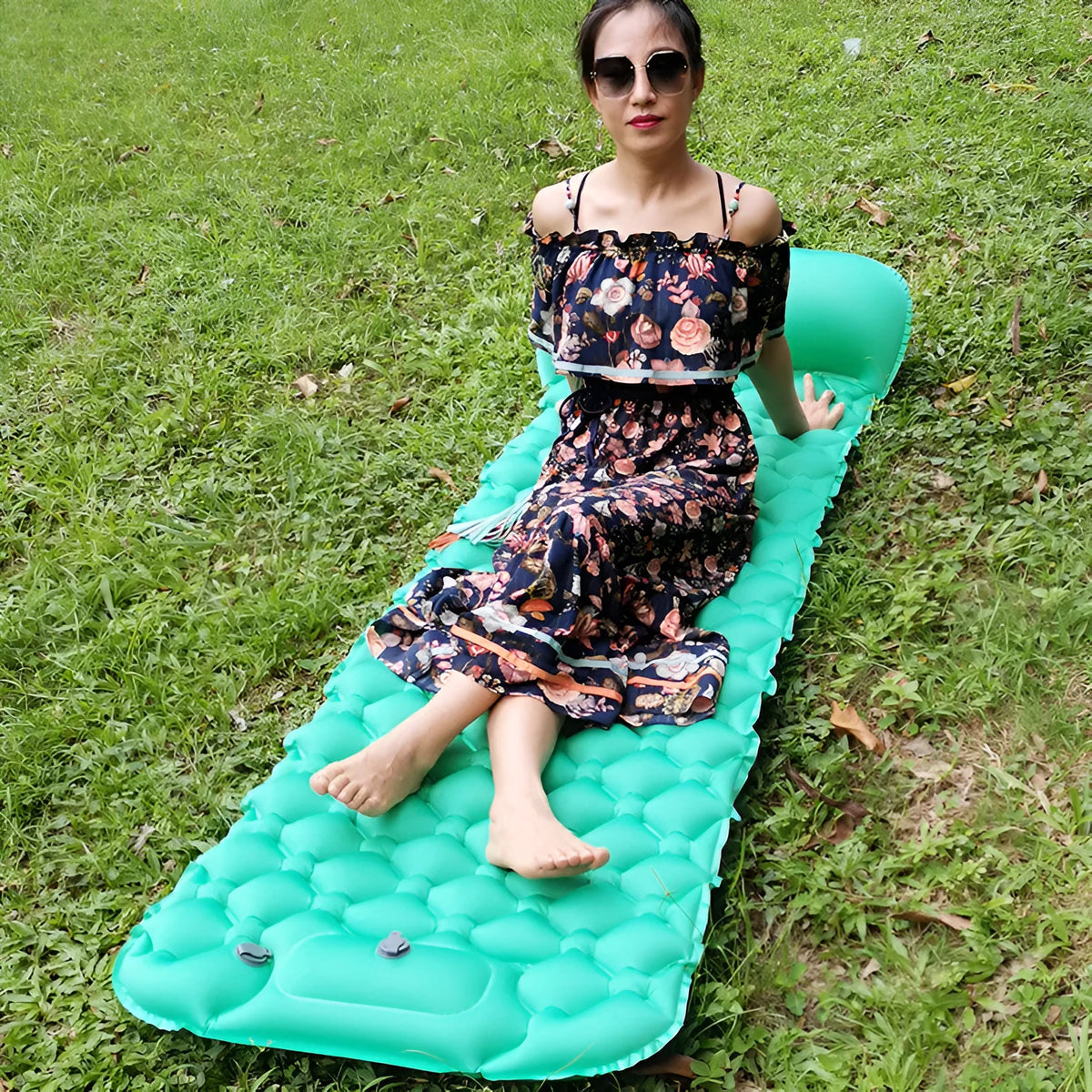 Inflatable camping mat in Lycra composite TPU, 238x68cm expanded, moisture-proof, in Blue, Green, Orange or Peacock Blue