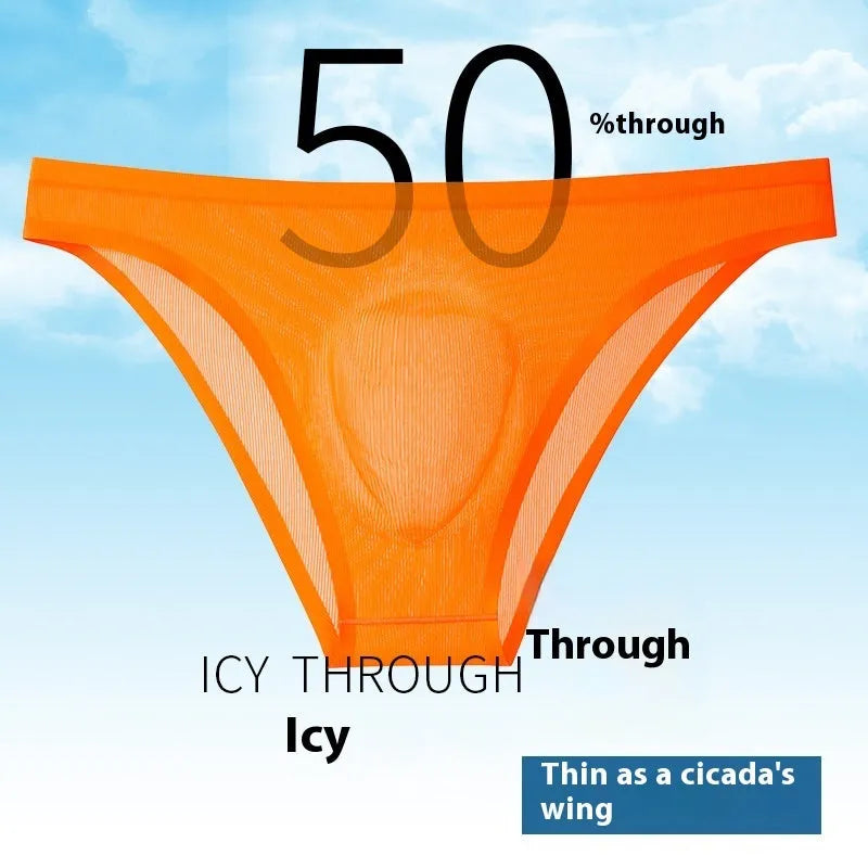 Ultra-thin ice silk seamless low waist panties in various solid colours on a white background.