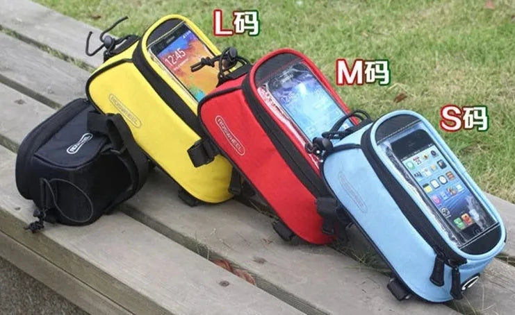ROSWHEEL PVC bicycle frame bag for iPhone mobile phones in black, blue, red or yellow