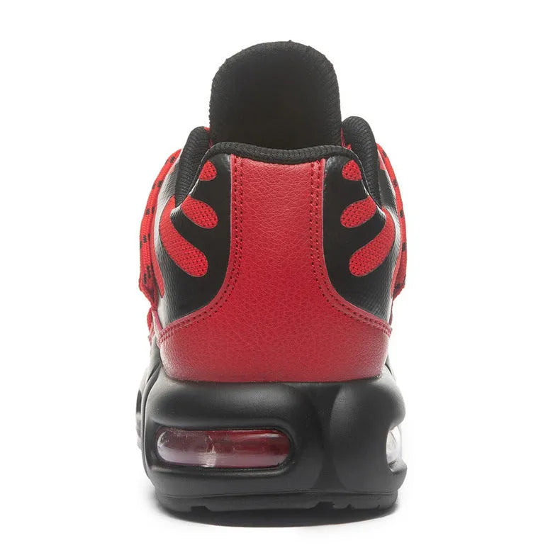 Men's black mesh lace-up sports shoes with white rubber sole and stripe detailing, low-top design