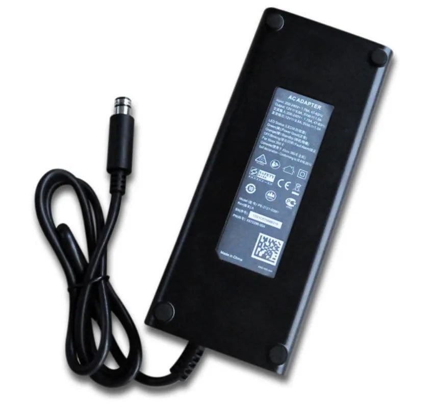 Black Microsoft XBOX360E AC power adapter unit with cable for 220V mains.