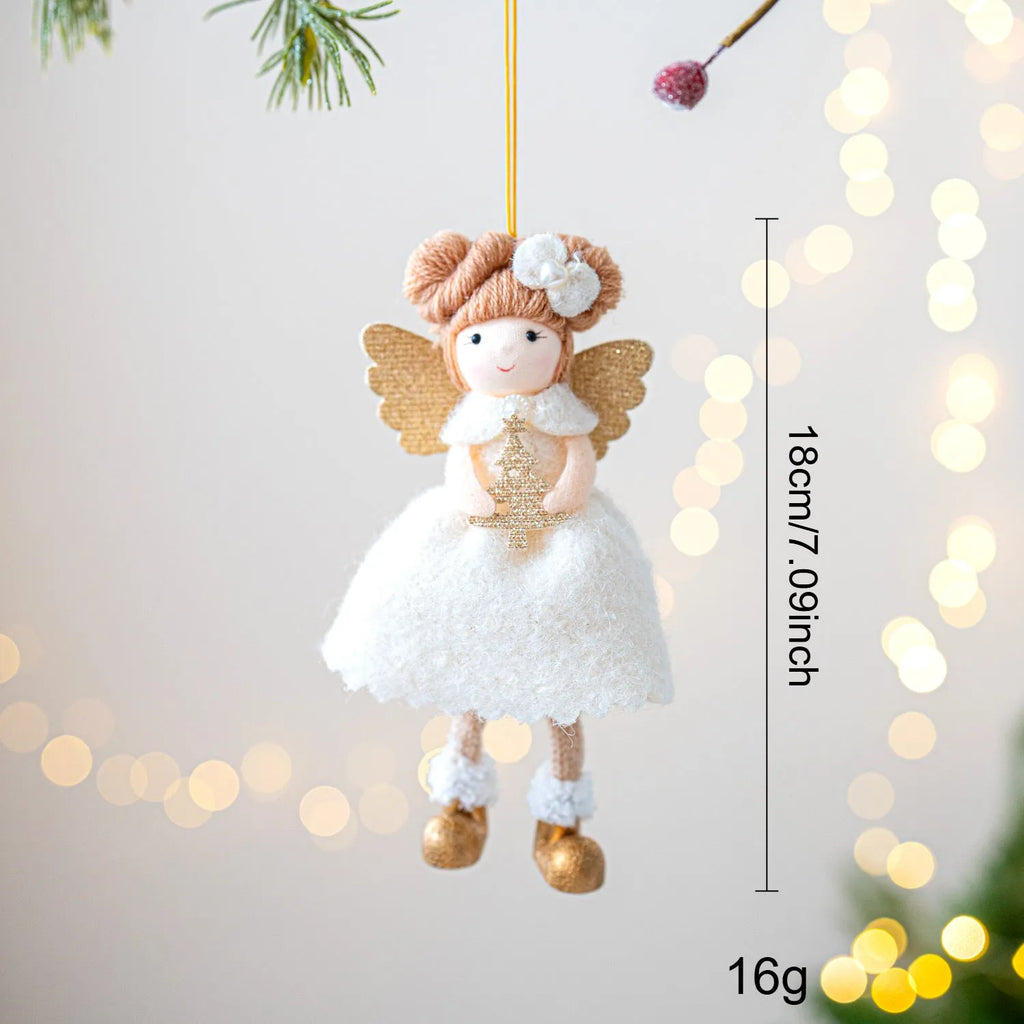 Pink and white cloth Christmas angel wings plush pendant with modern design