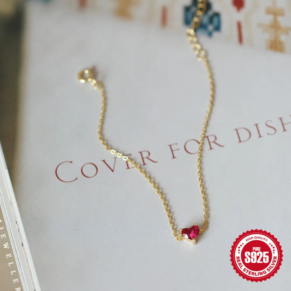 S925 sterling silver gold-plated little red heart bracelet for women with geometric love shape and electroplated finish