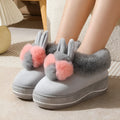 Black, purple, and grey high-heel cotton slippers with thick TPR sole and plush upper