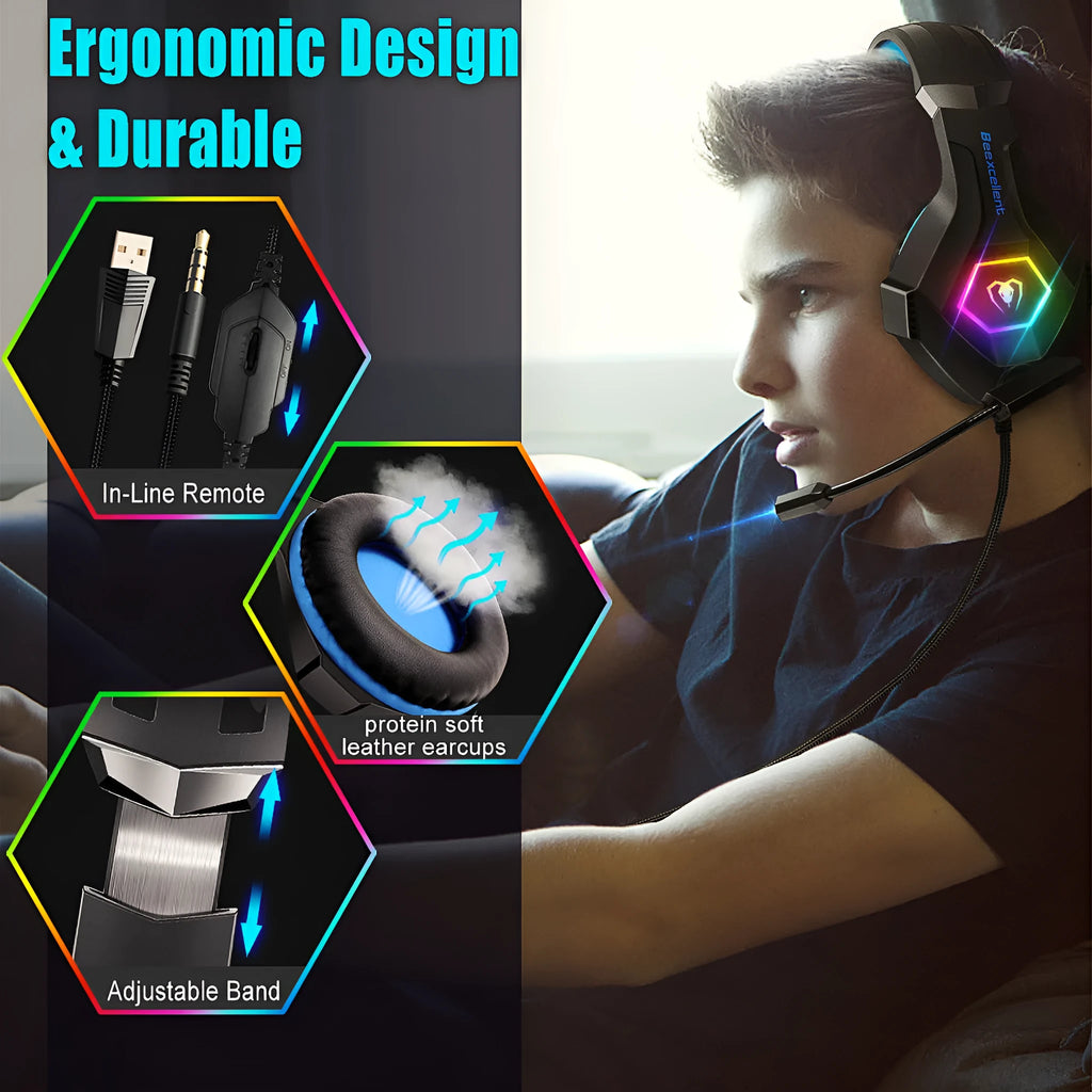 Thunder Wear Luminous gaming headset with LED lights in black and blue colour option