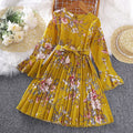 Explosive Kids Korean printed long sleeve princess dress for girls aged 3-8 in yellow