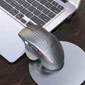 T32 wireless vertical ergonomic mouse in black matte texture showing aluminium side roller and 2.4GHz USB receiver.