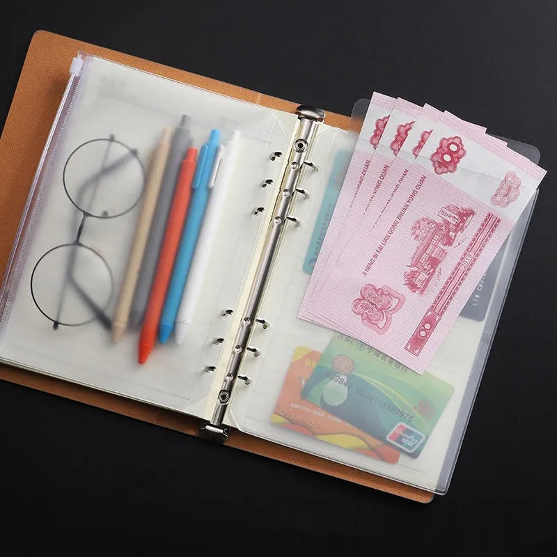 Transparent PVC A5 zipper bag with 6 holes for loose-leaf notebook