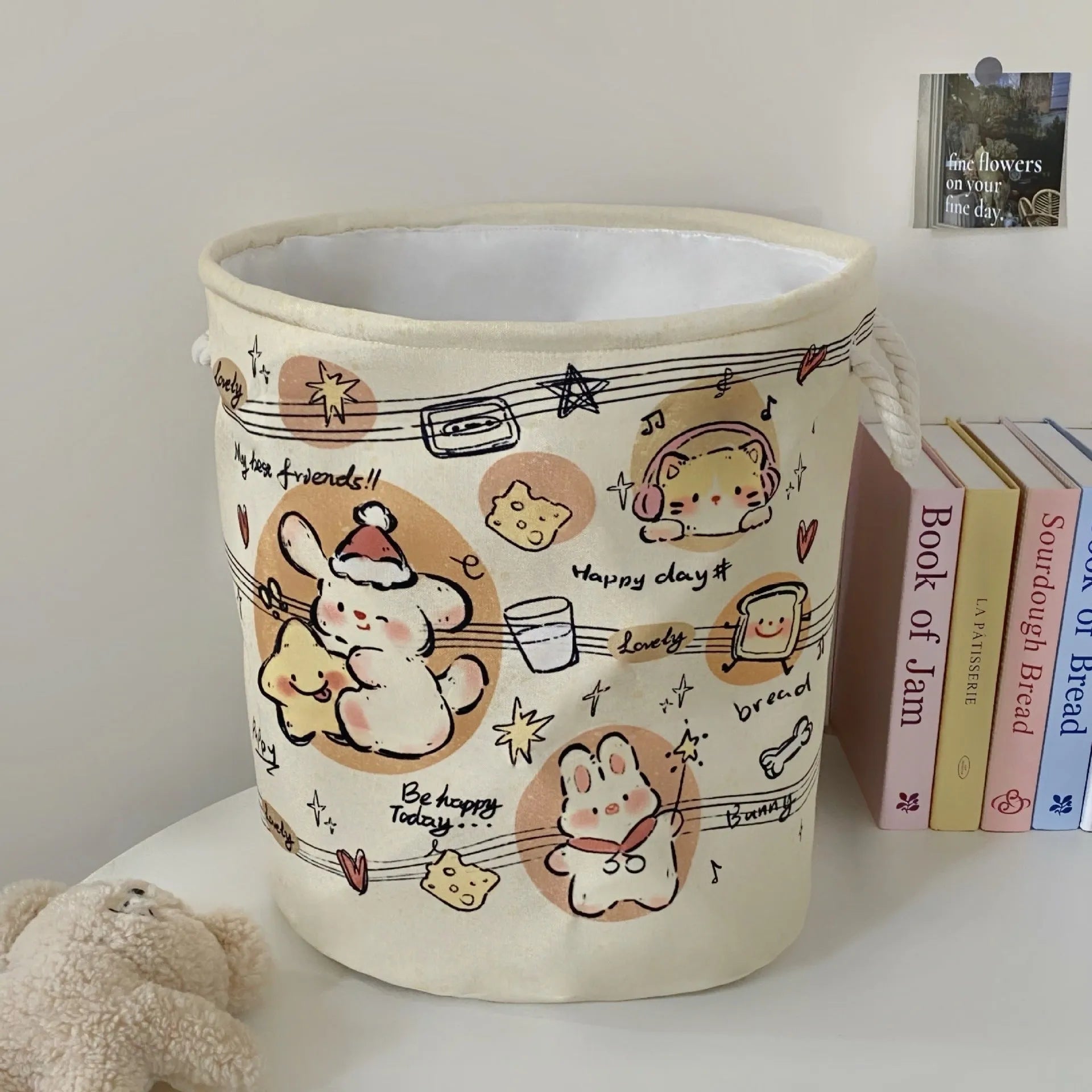 Foldable cotton laundry basket in modern simple style for bedroom and bathroom storage.