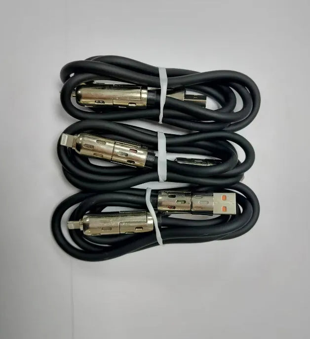 Four-in-one fast charge data cable with TPC Lightning Type-C connectors 27W PVC in black