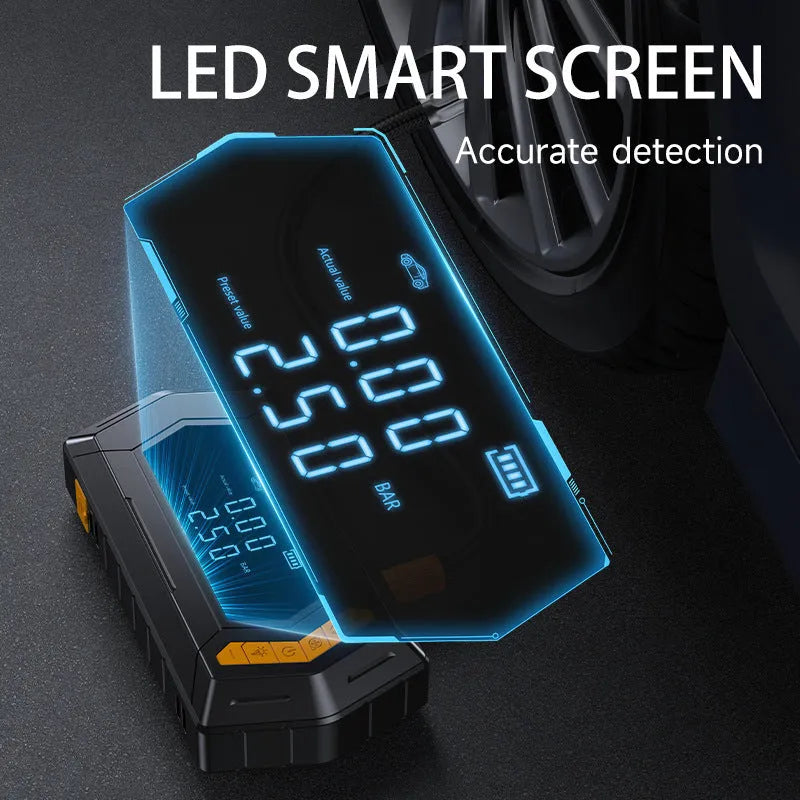 Car emergency starter power bank with air compressor, smart battery clips, and Eva storage bag