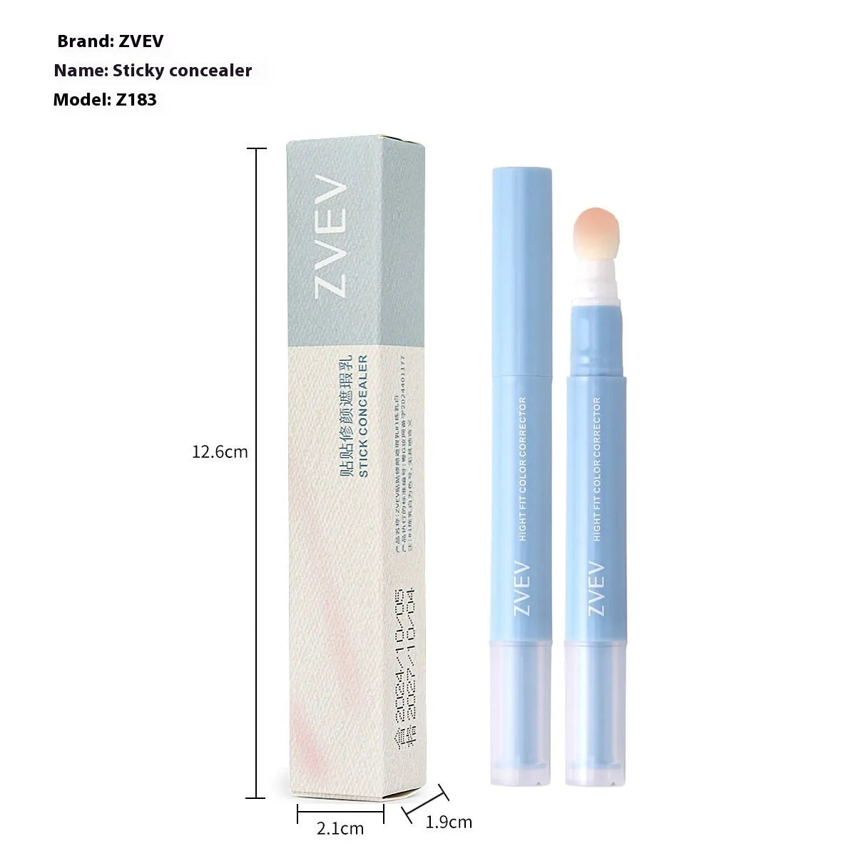 Concealer cream pen with sponge brush applicator showing three colour shade options