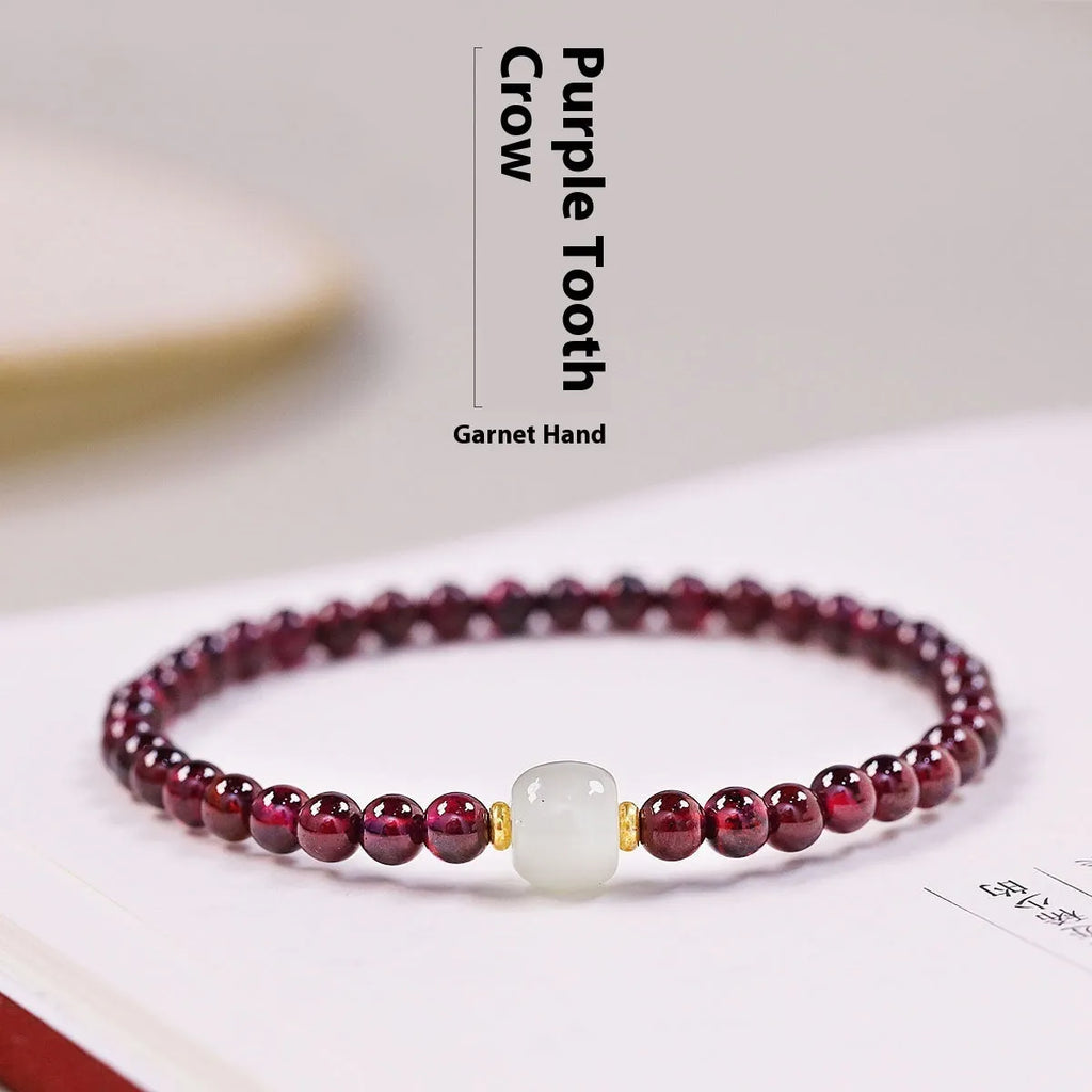 Natural garnet bracelet with U-shaped design, available in 4mm or 6mm stone sizes and two colour variations