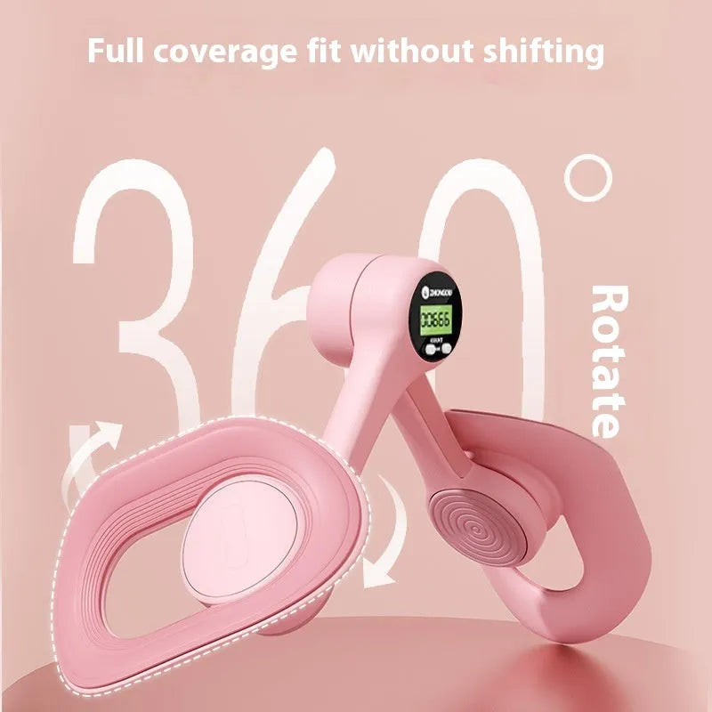 Pelvic floor muscle trainer leg clamp in blue and pink for running and yoga fitness
